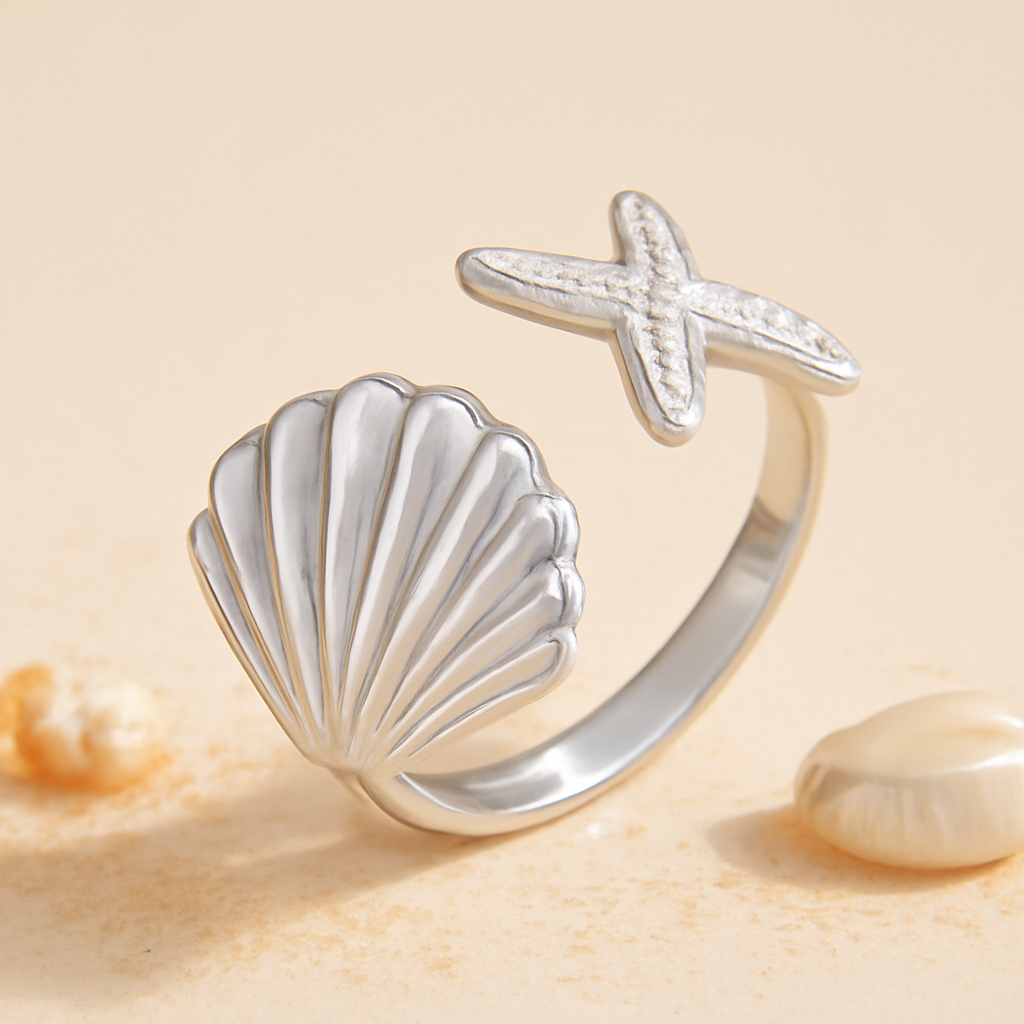 Bague Coquillage Argent - Perlée