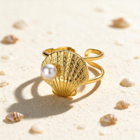 Bague Coquillage Doré Perle