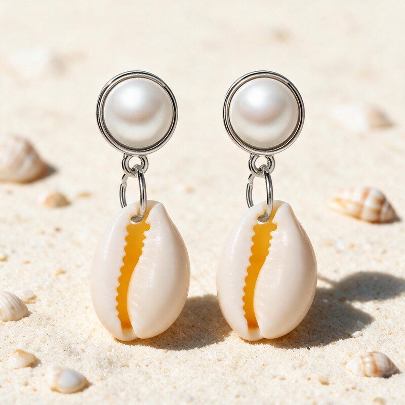 Boucle d'Oreille Coquillage Perle - Goutte de Mer