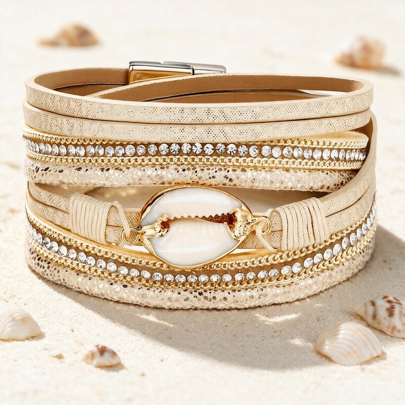 Bracelet Coquillage Cauri Cuir - Embrun